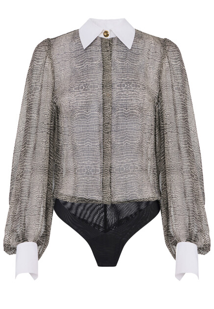 Прозрачное боди с воротником и манжетами ELISABETTA FRANCHI