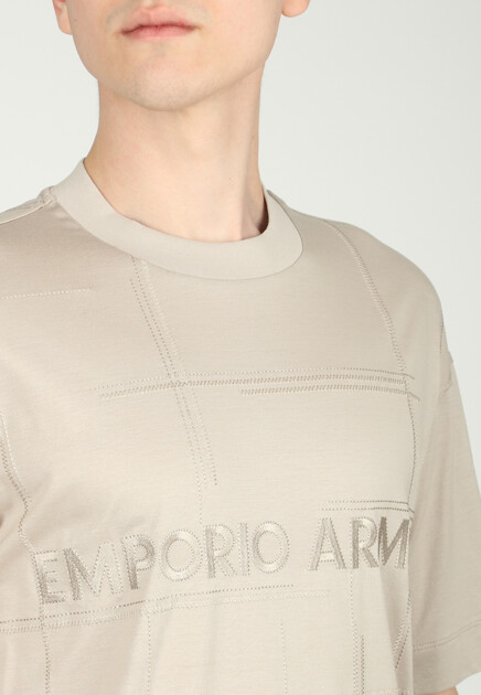 Футболка EMPORIO ARMANI  - Хлопок, Лиоцелл - цвет бежевый
