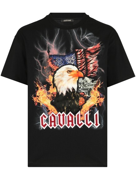 Принтованная футболка из хлопка ROBERTO CAVALLI