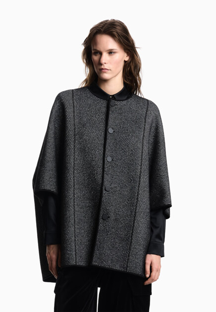 Двустороннее пальто из смеси шерсти и хлопка EMPORIO ARMANI