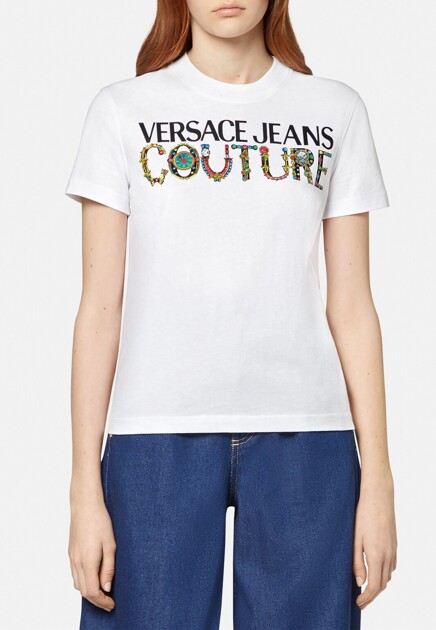 Белая футболка с логотипом VERSACE JEANS COUTURE