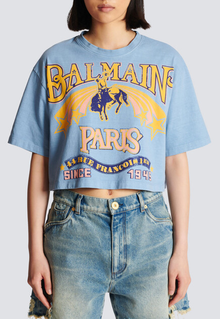 Укороченная футболка с принтом Balmain Western BALMAIN