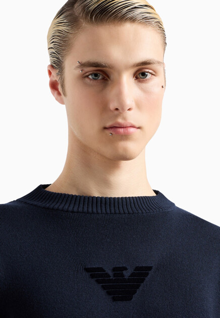 Пуловер EMPORIO ARMANI  - Хлопок, Шерсть - цвет синий