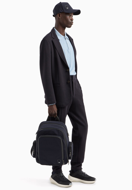 Однобортный пиджак из вафельного трикотажа  EMPORIO ARMANI - ИТАЛИЯ