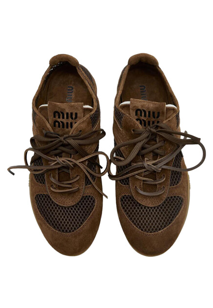 Кроссовки MIU MIU  - Замша, Текстиль - цвет коричневый