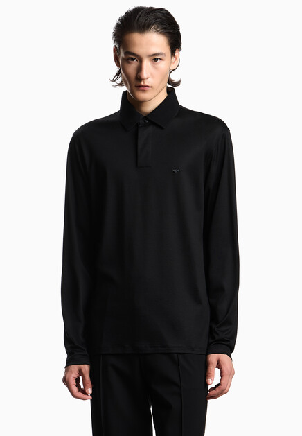 Поло EMPORIO ARMANI  - Хлопок, Лиоцелл - цвет черный