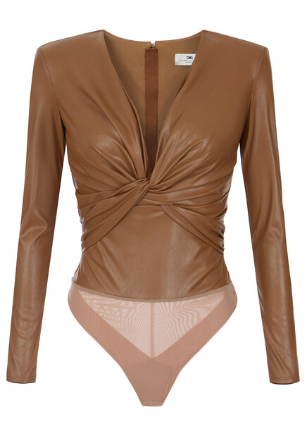Боди из экокожи с драпировкой ELISABETTA FRANCHI