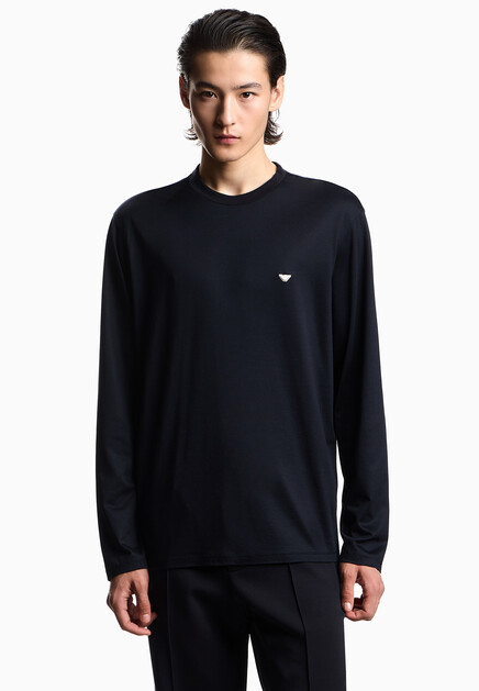 Лонгслив EMPORIO ARMANI  - Хлопок, Лиоцелл - цвет синий