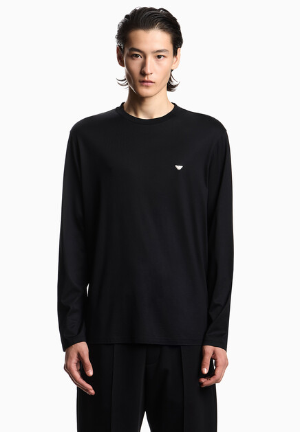 Лонгслив EMPORIO ARMANI  - Хлопок, Лиоцелл - цвет черный