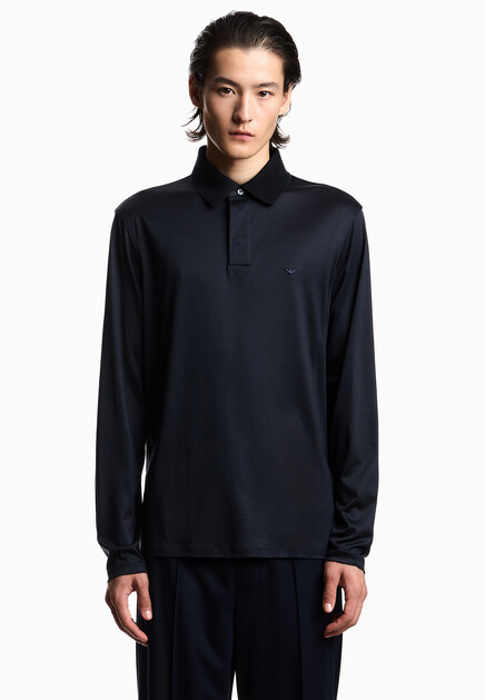 Поло EMPORIO ARMANI  - Хлопок, Лиоцелл - цвет синий