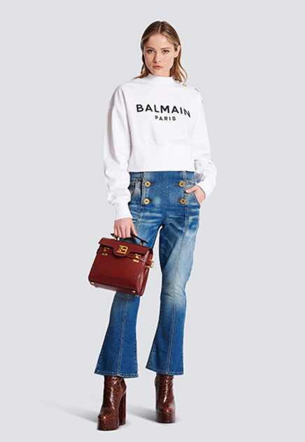 Укороченный джемпер с логотипом BALMAIN