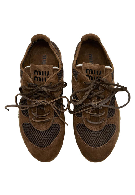 Кроссовки MIU MIU  - Замша, Текстиль - цвет коричневый